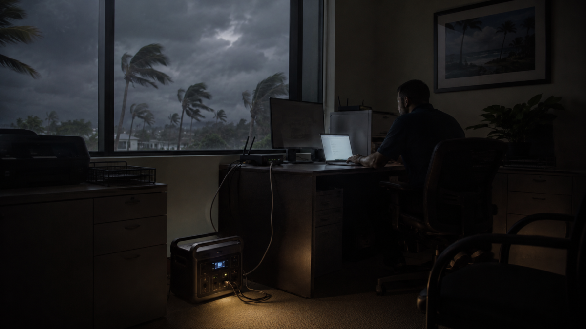 Portable power station keeping office equipment running during an outage in a Fort Myers office