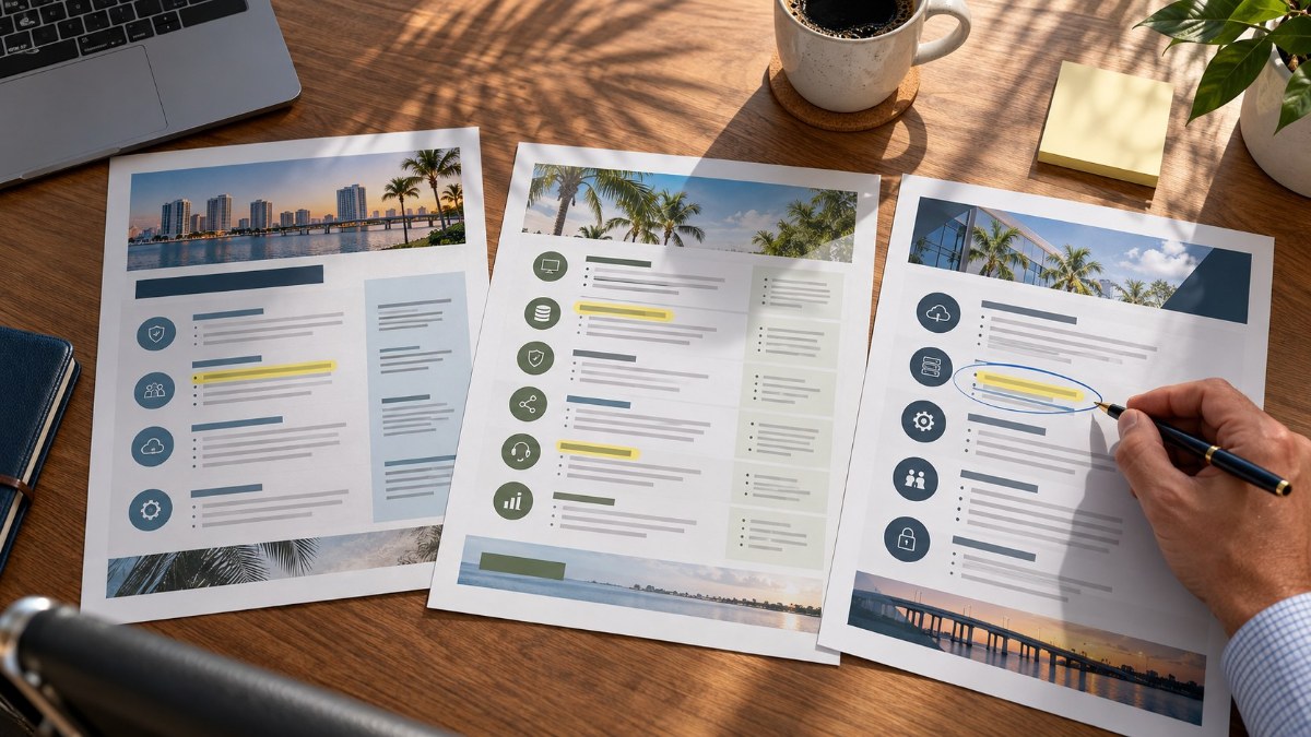 Comparing managed IT cost Fort Myers proposals on a conference table